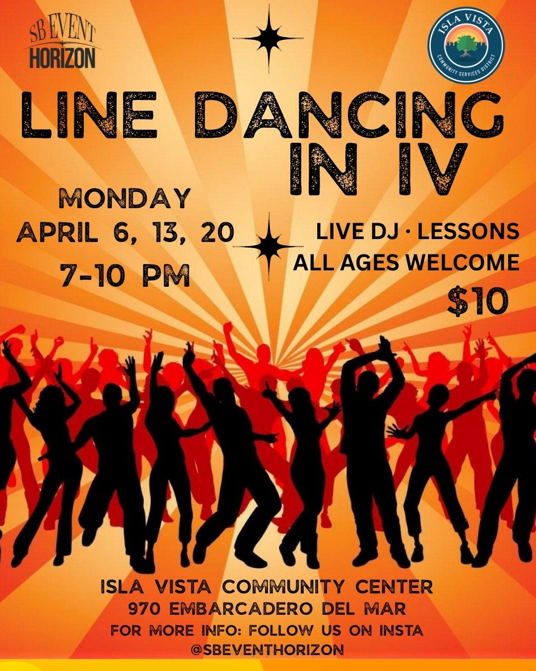 Line Dancing in Isla Vista Mondays in April
